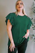 GREEN RUFFLE SLEEVE BLOUSE