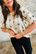 BEIGE BOW S/S BLOUSE