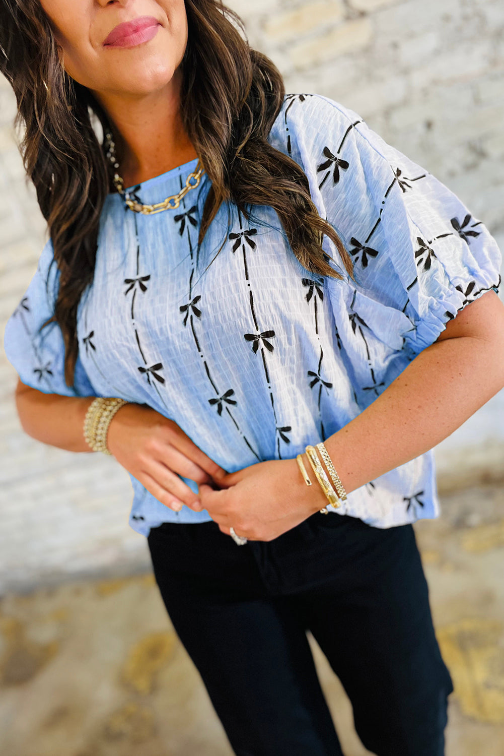 BABY BLUE BOW S/S BLOUSE