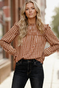 ORANGE & WHITE GINGHAM HIGH NECK BLOUSE