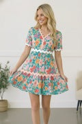 TIERED- TEAL FLORAL DRESS