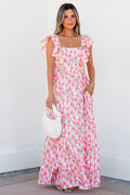 PINK FLORAL SQUARE NECK DRESS