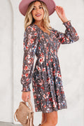 BROWN FRILLY SMOCKED L/S MINI DRESS