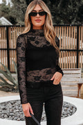 L/S MOCK NECK MESH LACE TOP