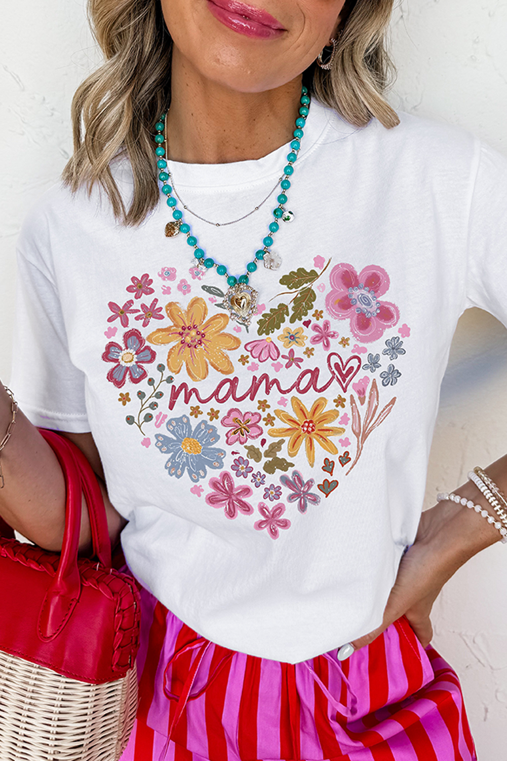 WHITE FLORAL HEART MAMA S/S