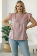 CURVY- SHORT SLEEVE MAUVE EMBROIDERED TOP