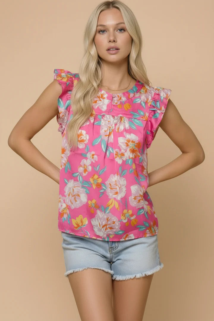 HOT PINK FLORAL BLOUSE